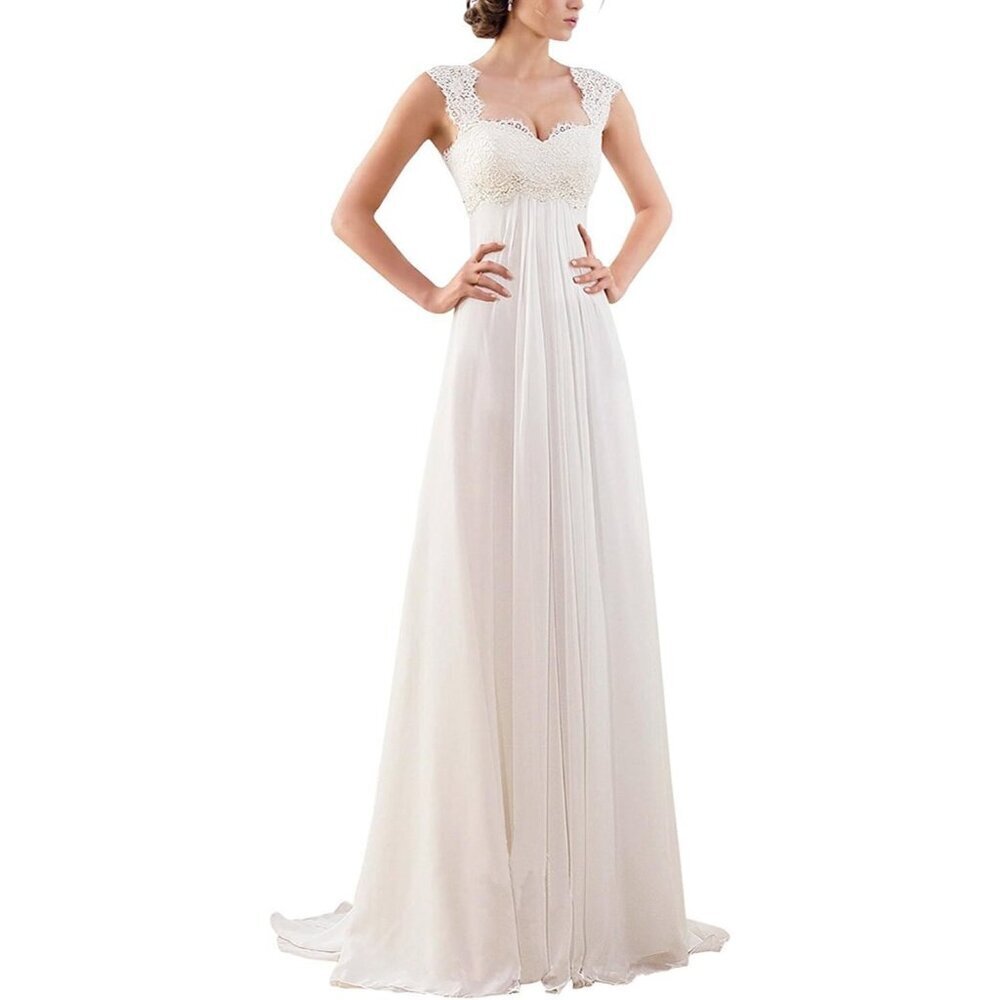 Women's Ivory Sleeveless Lace Bridal Gowns Zipper Bride Imported Wedding Dress